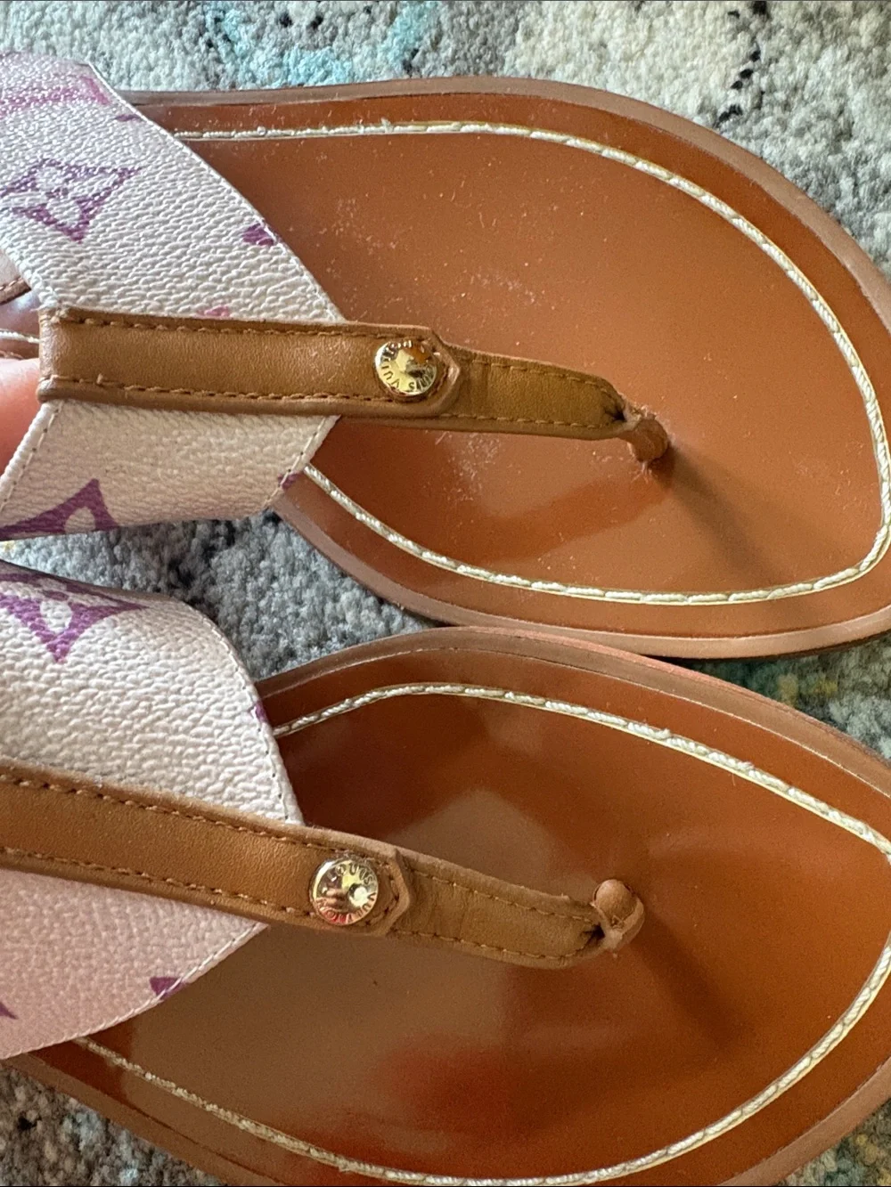 Louis Vuitton Pink Monogram Leather Thong Sandals